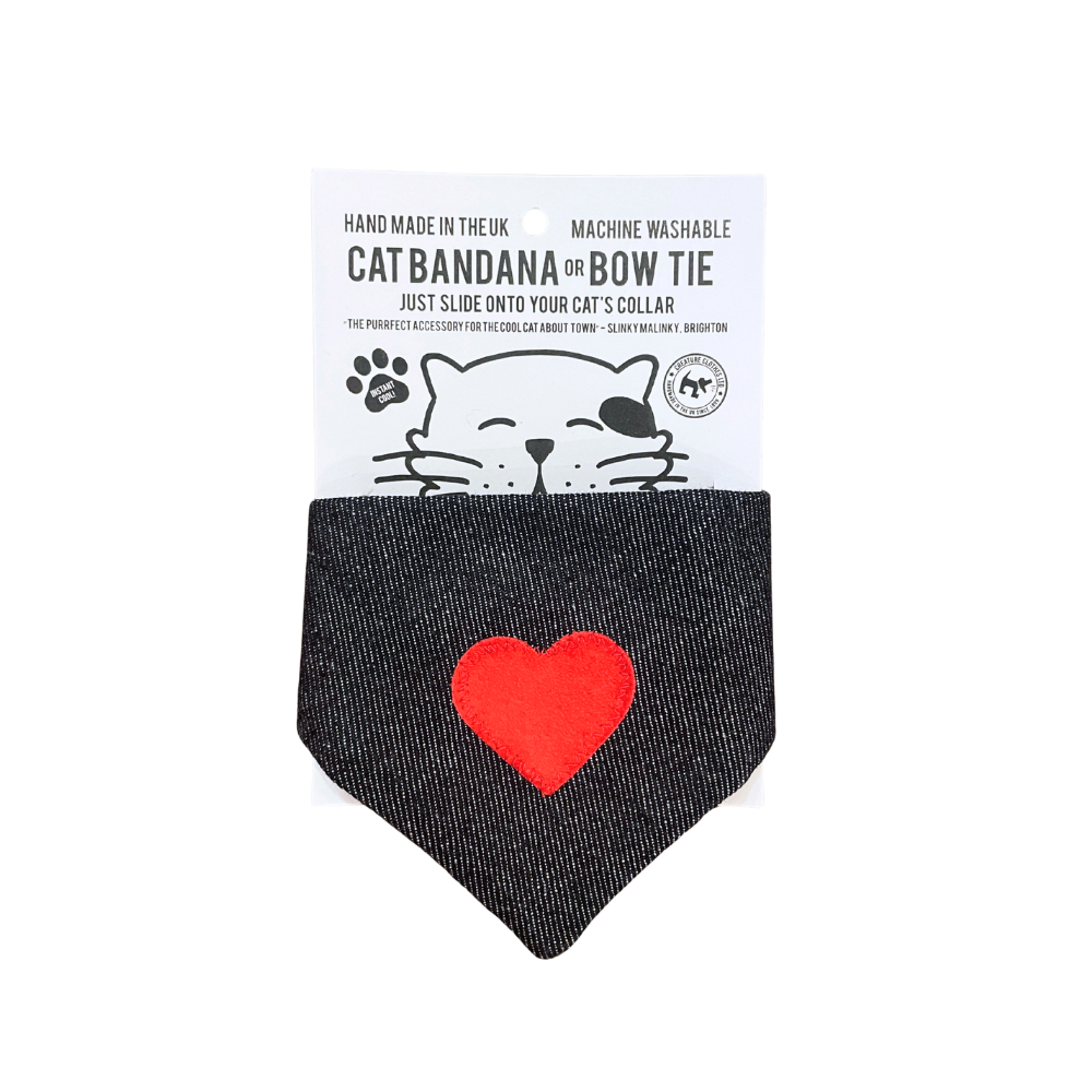 Slip on Dog & Cat Bandana with a Red Heart on Denim Design
