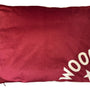 Dog Bed in Cranberry Velvet with Cream Corner Woof