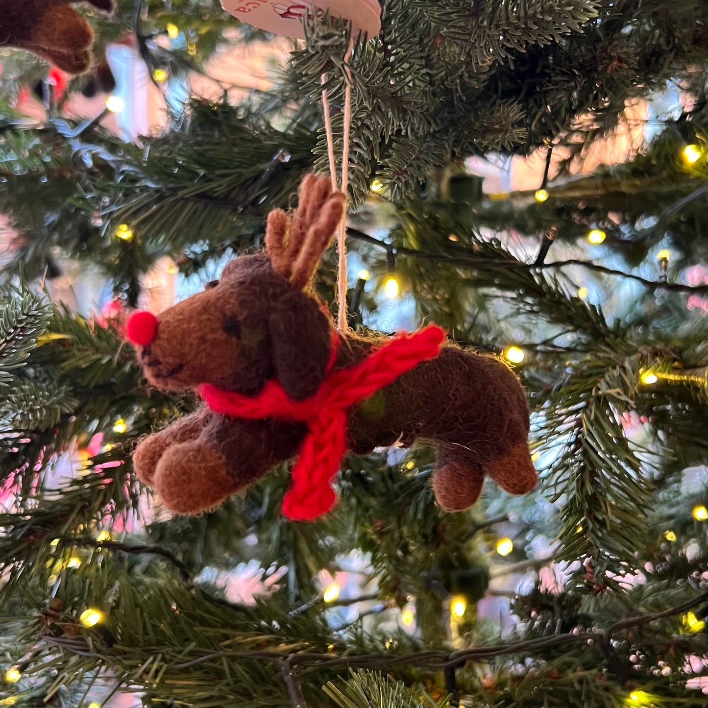 Sausage Dog Daxie with Antlers. Christmas Decoration by Amica Felt