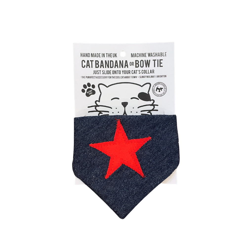 Slip on Dog & Cat Bandana - Red Star on Denim Design