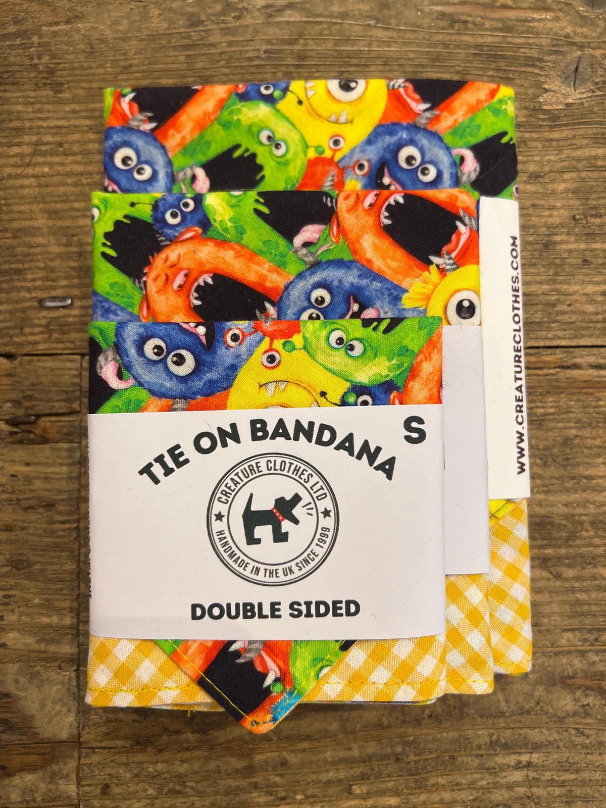 Tie on Dog Bandana - Monsters / Yellow Gingham