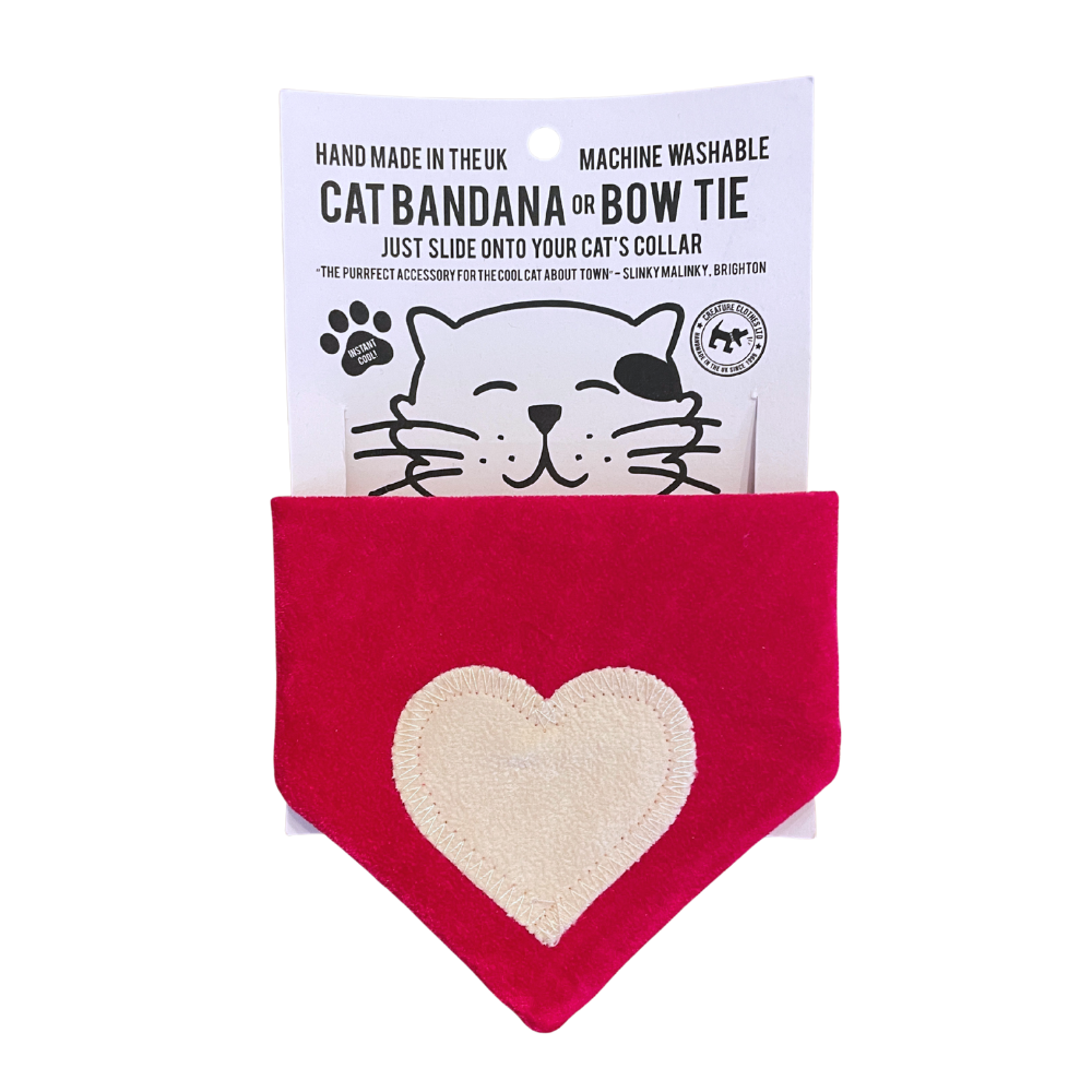 Slip-on Dog & Cat Bandana - Pink Faux-Suede with Cream Heart