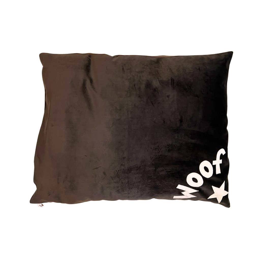 ‘Oreo’ Dog Bed in Brown Velvet with Cream Corner Woof