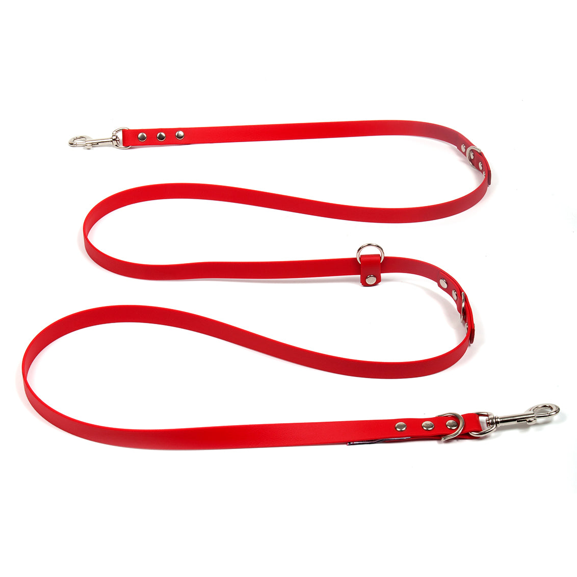 Biothane waterproof vegan leather hands-free dog lead in bright red skinny width, Createure Clothes