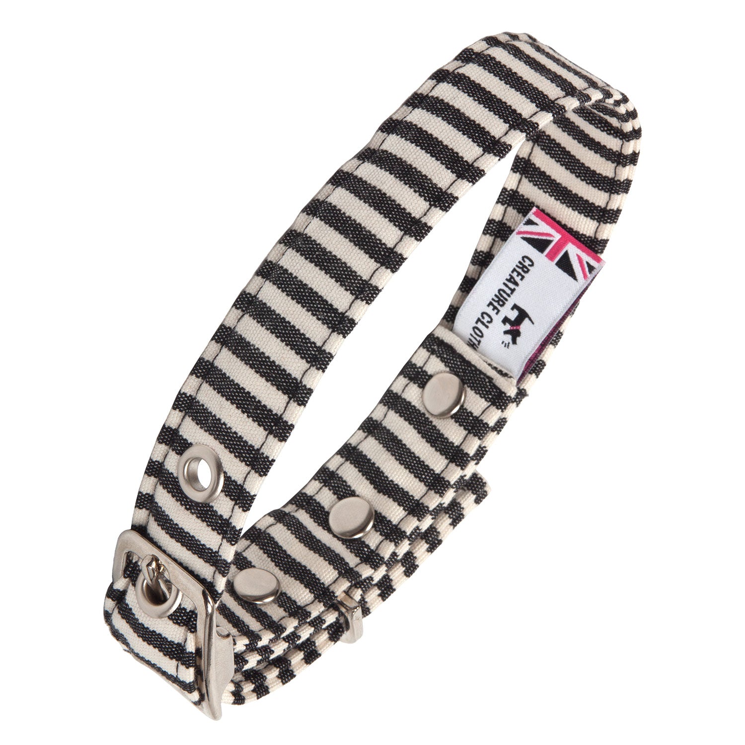 Vegan fabric dog collar in black and white stripes – Creature Clothes