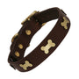 Brass Bones Chocolate Brown Leather Dog Collar