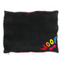 Dog Bed with rainbow WOOF letters in black velvet