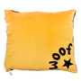 Dog bed in mustard velvet with black WOOF letters and star detail