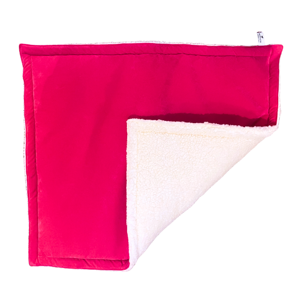 Padded travel blanket for dogs and cats. Pink Faux Suede and sherpa