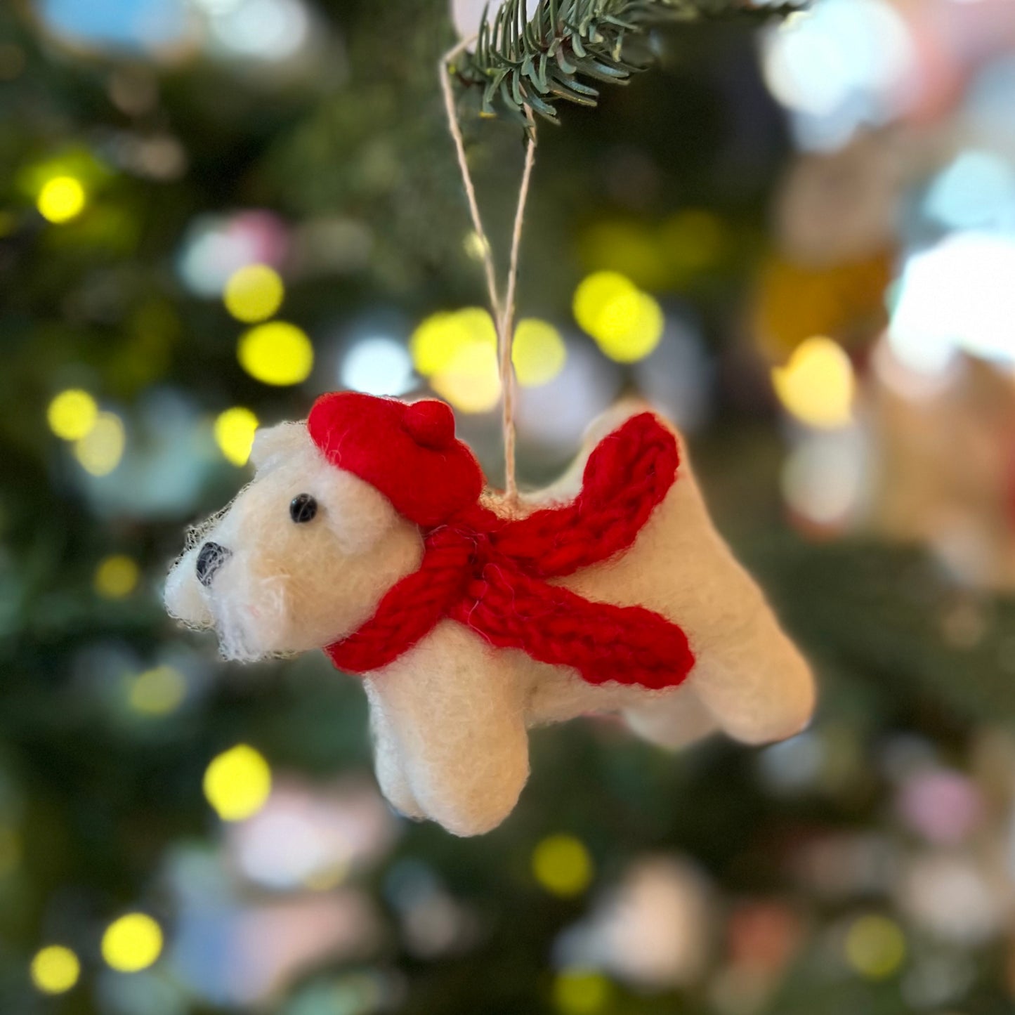 White Westie with Tam O’Shanter Christmas Decoration by Amica Felt