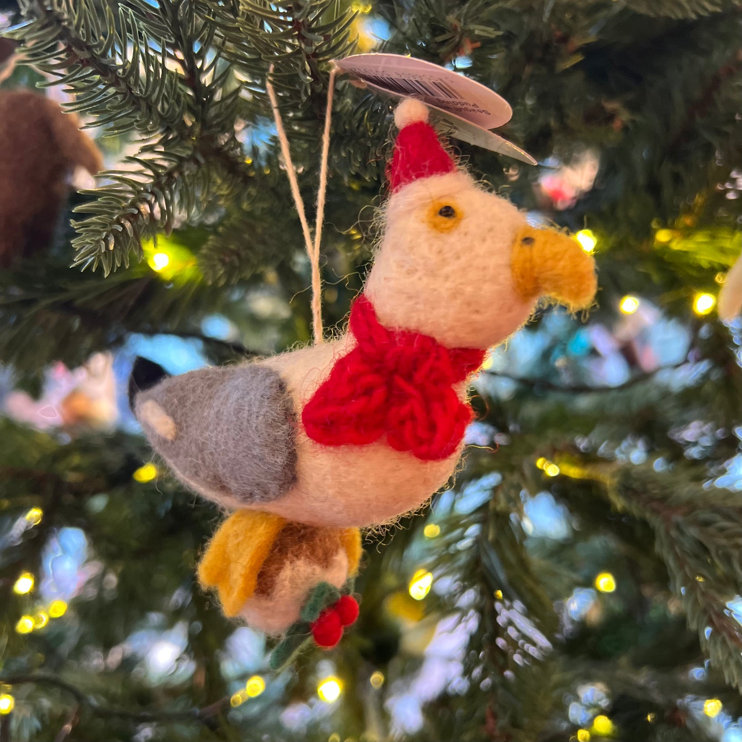 Seagull with a Christmas Pudding Christmas Decoration by Amica Felt
