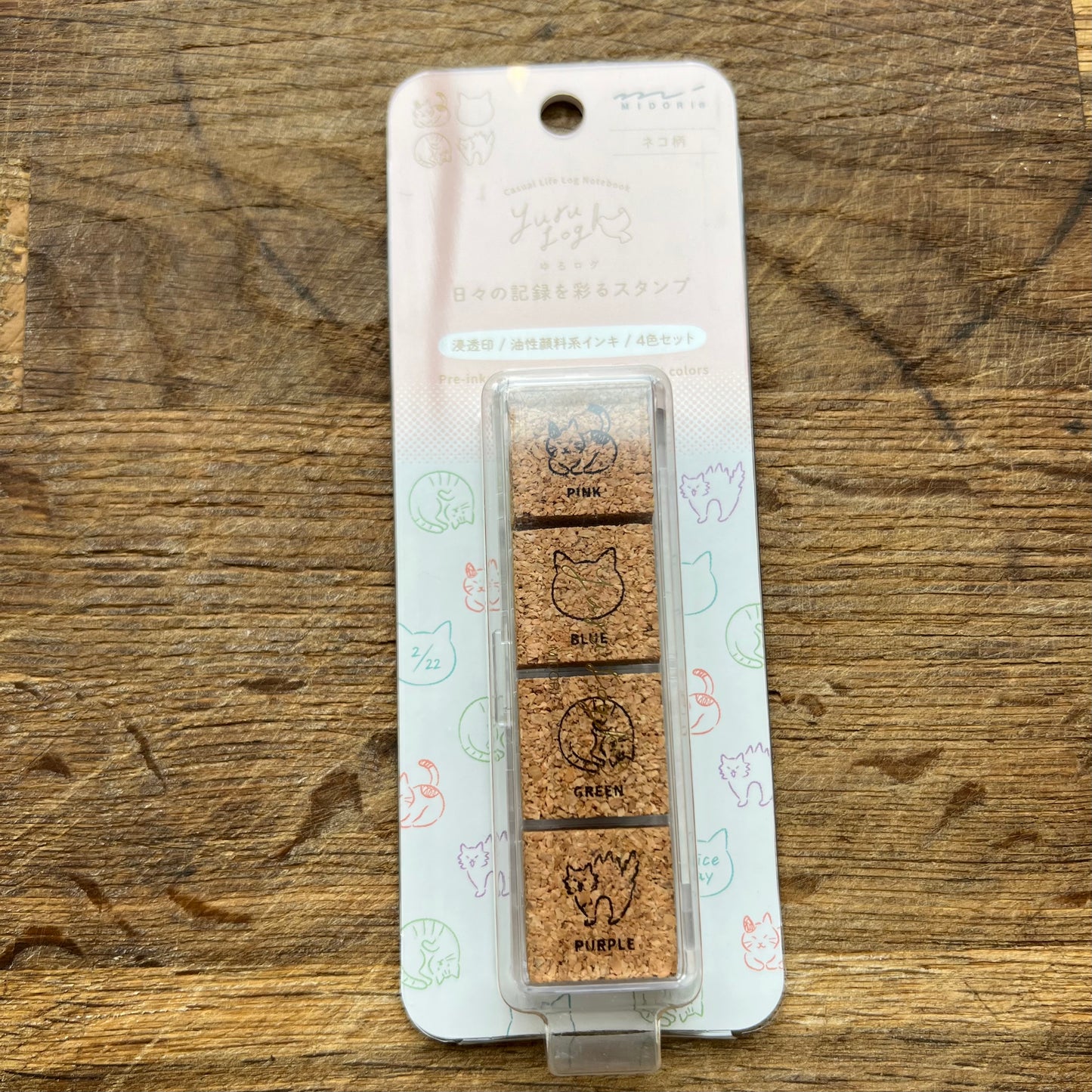 Midori paintable stamp yuru log cats