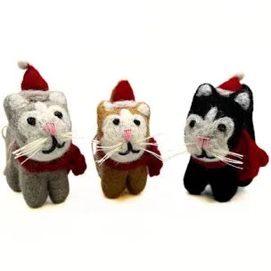 Mini Cat in a Hat & Scarf Christmas Decoration by Amica Felt