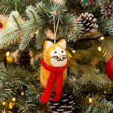 Ginger Cat with Scarf Christmas Decoration by Amica Felt