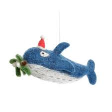 Blue Whale with Mistletoe Christmas Decoration by Amica Felt