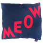 Denim Cat Bed with Big Red Meow Design