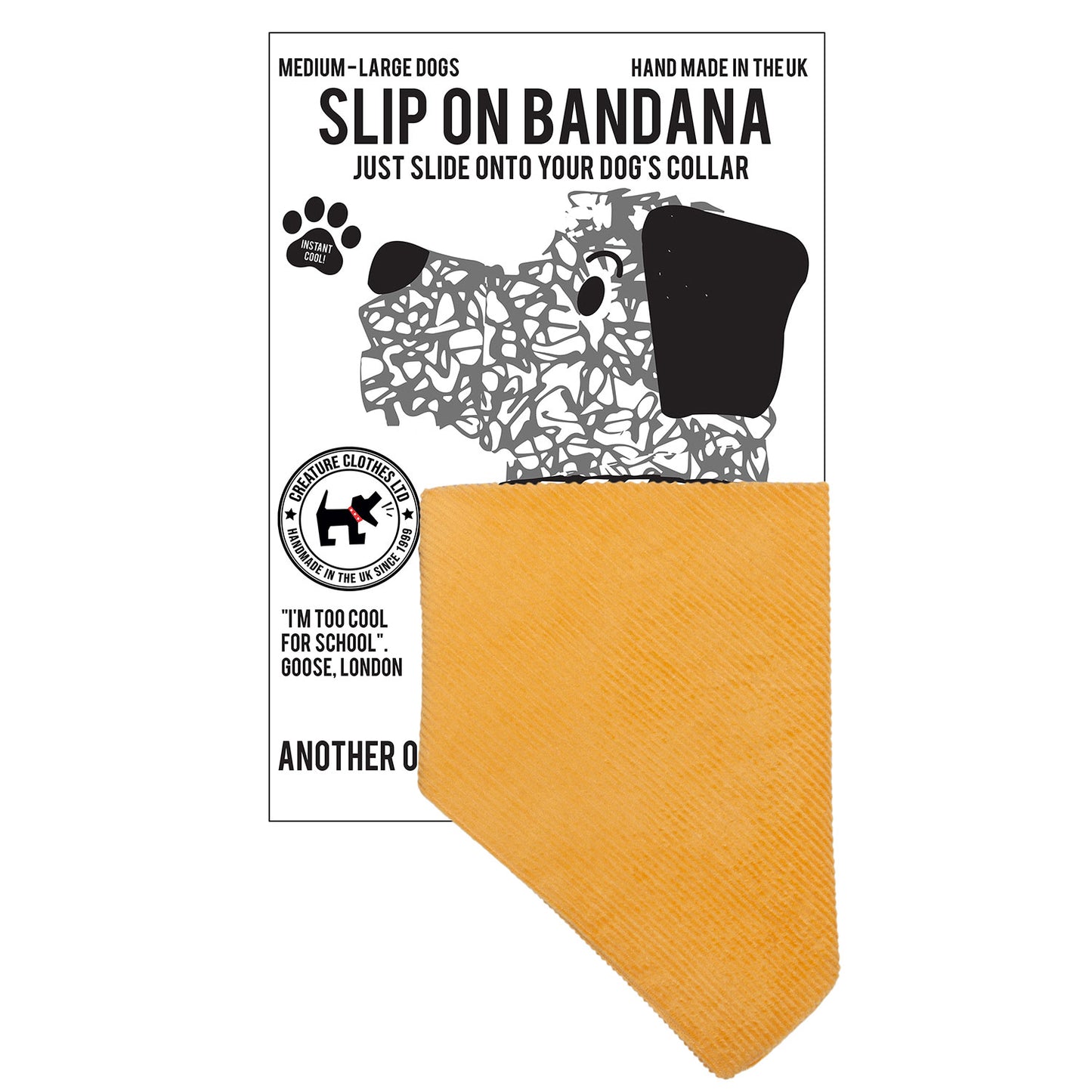 dog bandana, bandanas for dogs, mustard corduroy design, dog bandana, slip on collar dog bandana, bandanas for dog collars, Creature Clothes