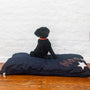 SPARE COVER for our dog beds in denim with WOOF letters in grey faux suede over a white star