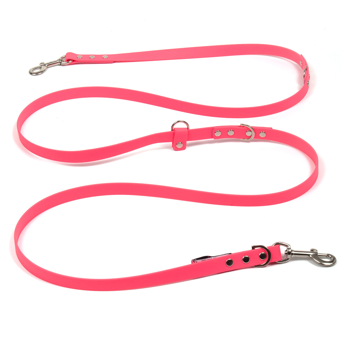 Biothane pink vegan leather hands-free dog lead in bright pink