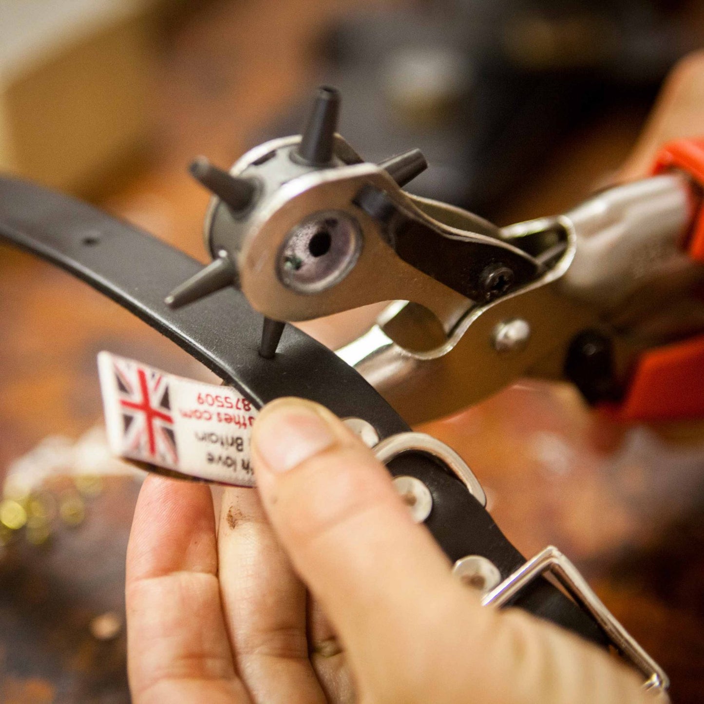 Studded dog collars being made in our workshop, Creature Clothes