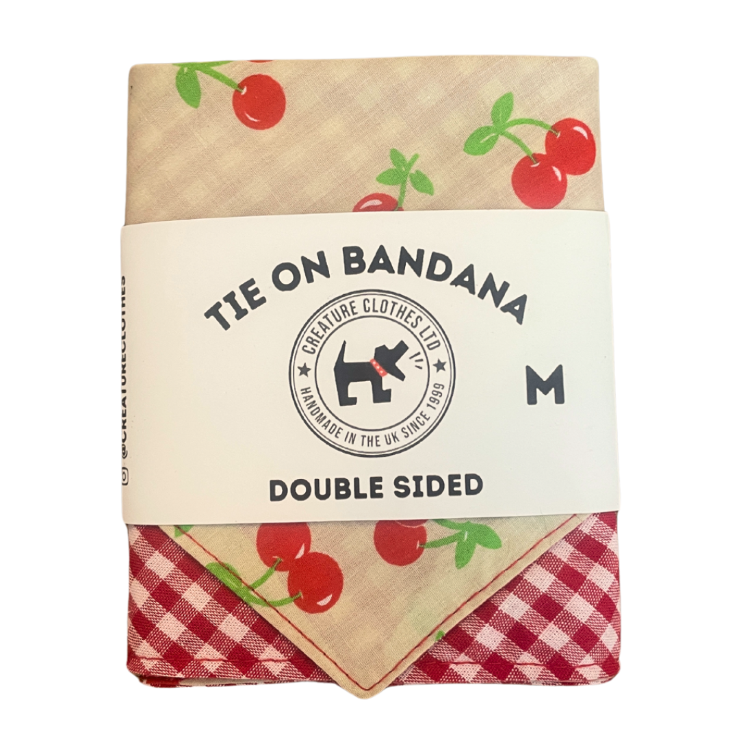 Tie on Dog Bandana - Cherries and Red Gingham