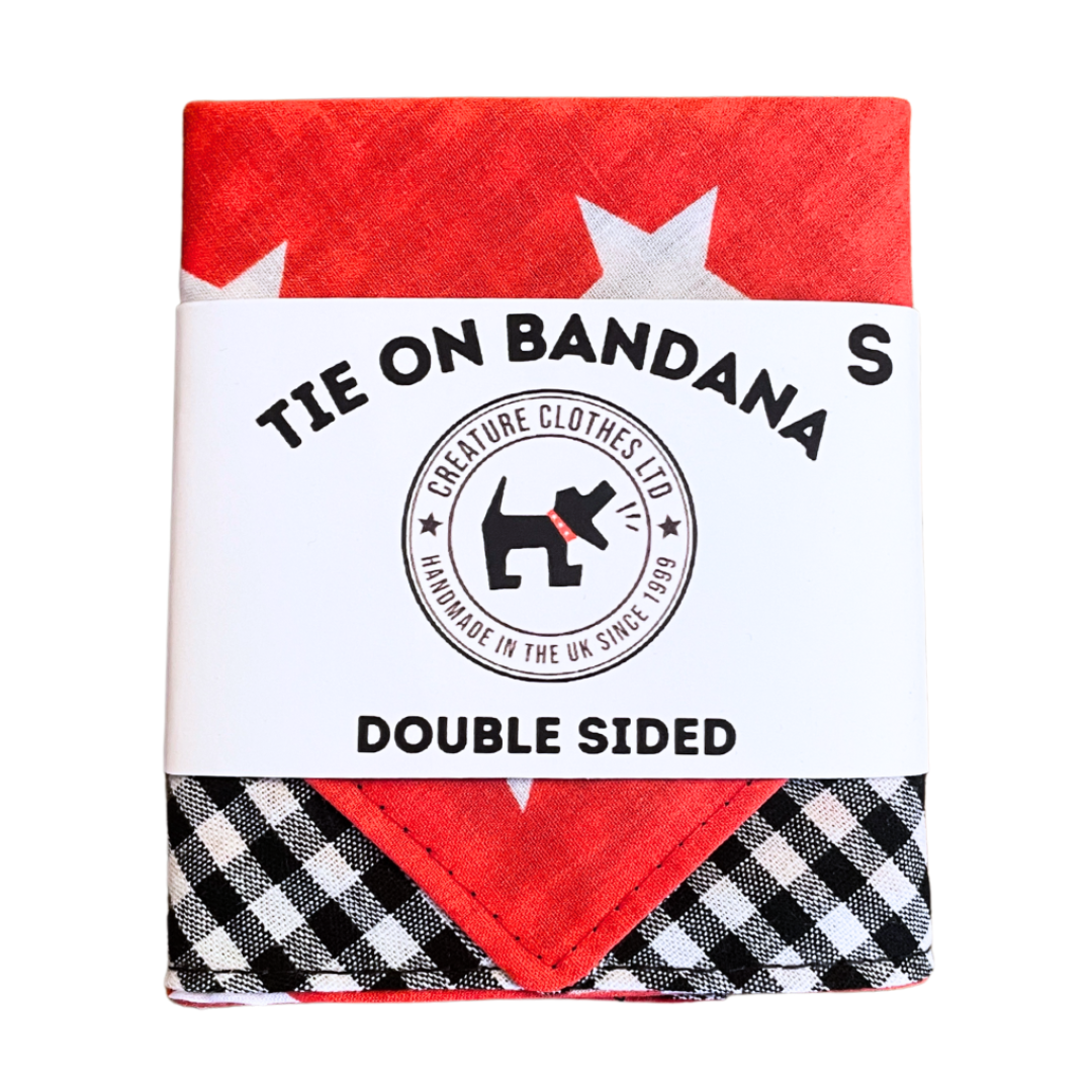 Tie on Dog Bandana - Big Red Stars and Black Gingham