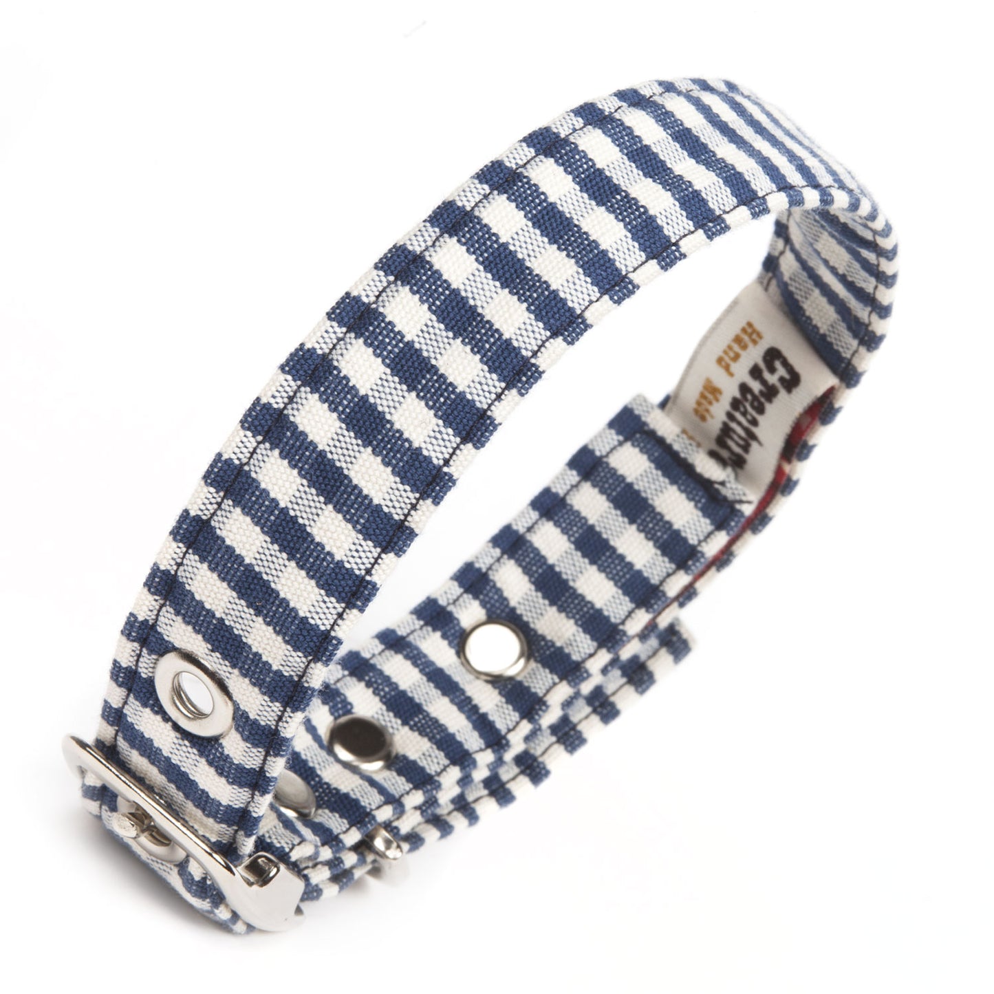 Vegan fabric dog collar in blue and white gingham, Creature Clothes
