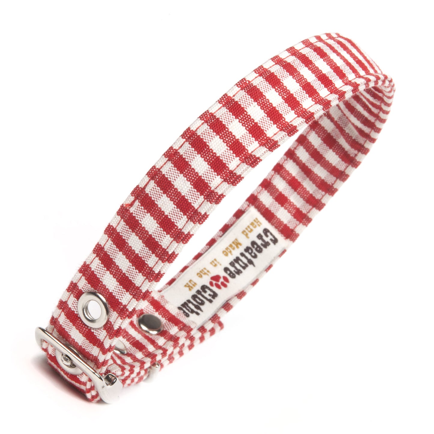 Vegan fabric dog collar in red and white gingham, Creature Clothes