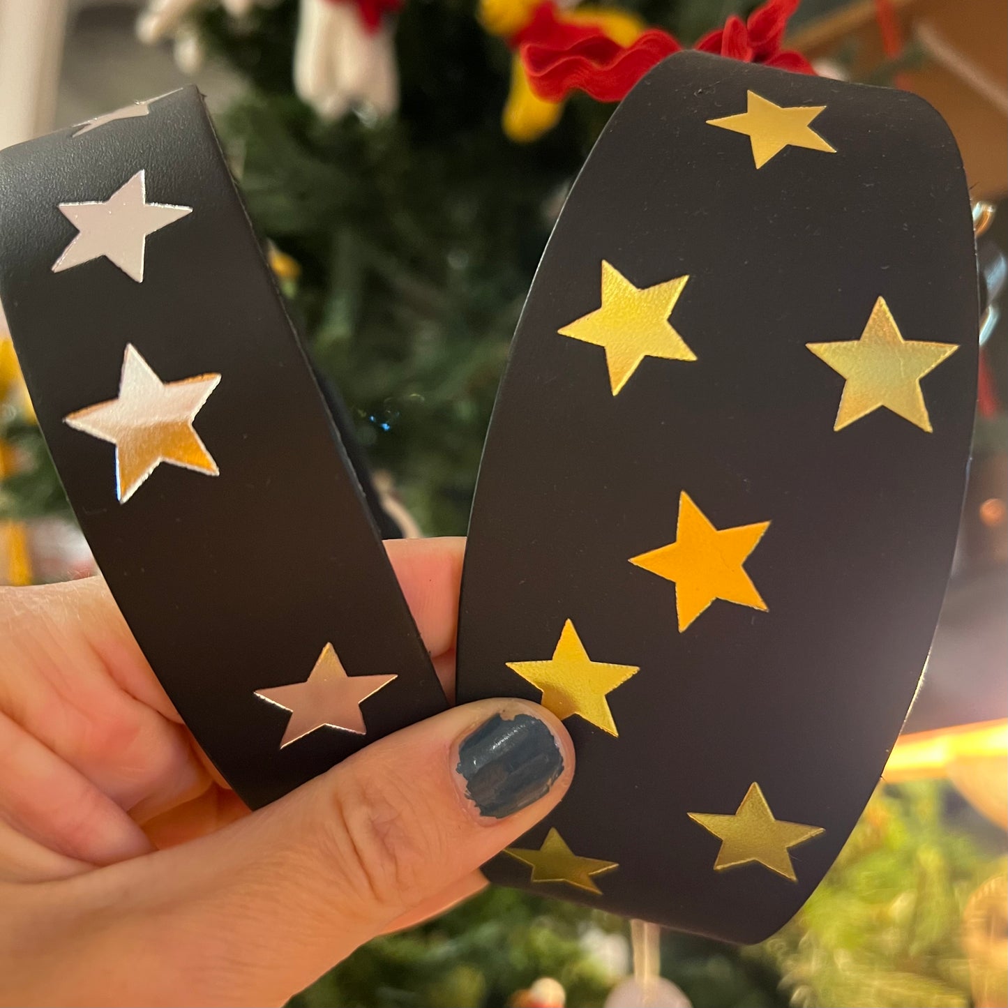 black leather dog collars with silver and gold printed stars, Creature Clothes