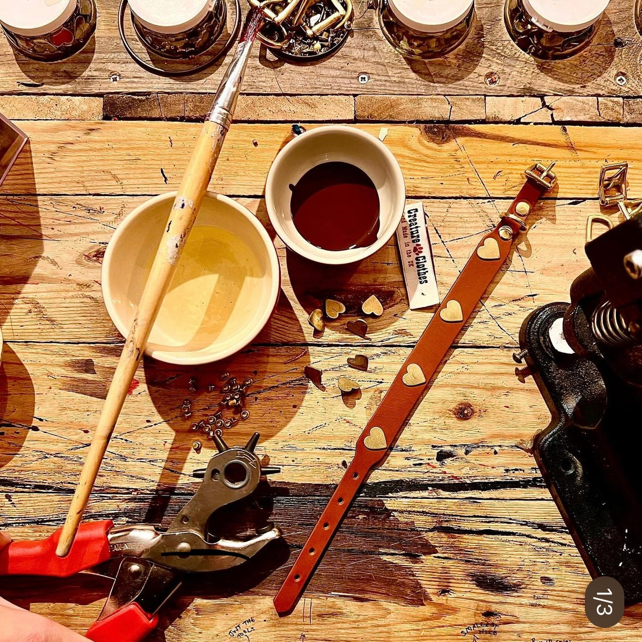 dog collar being made in our workshop, Creature Clothes