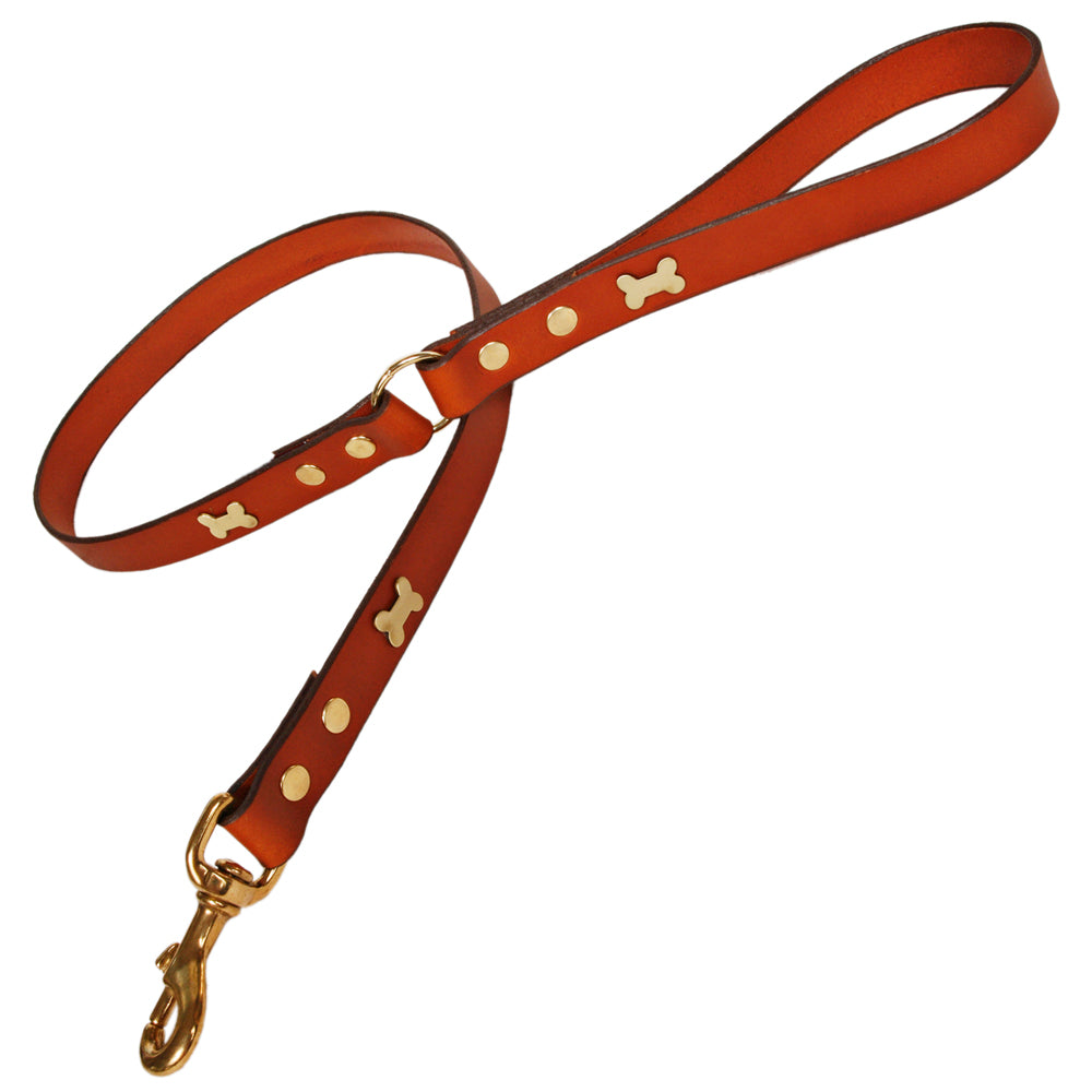 Brass Bone Tan Leather Dog Lead