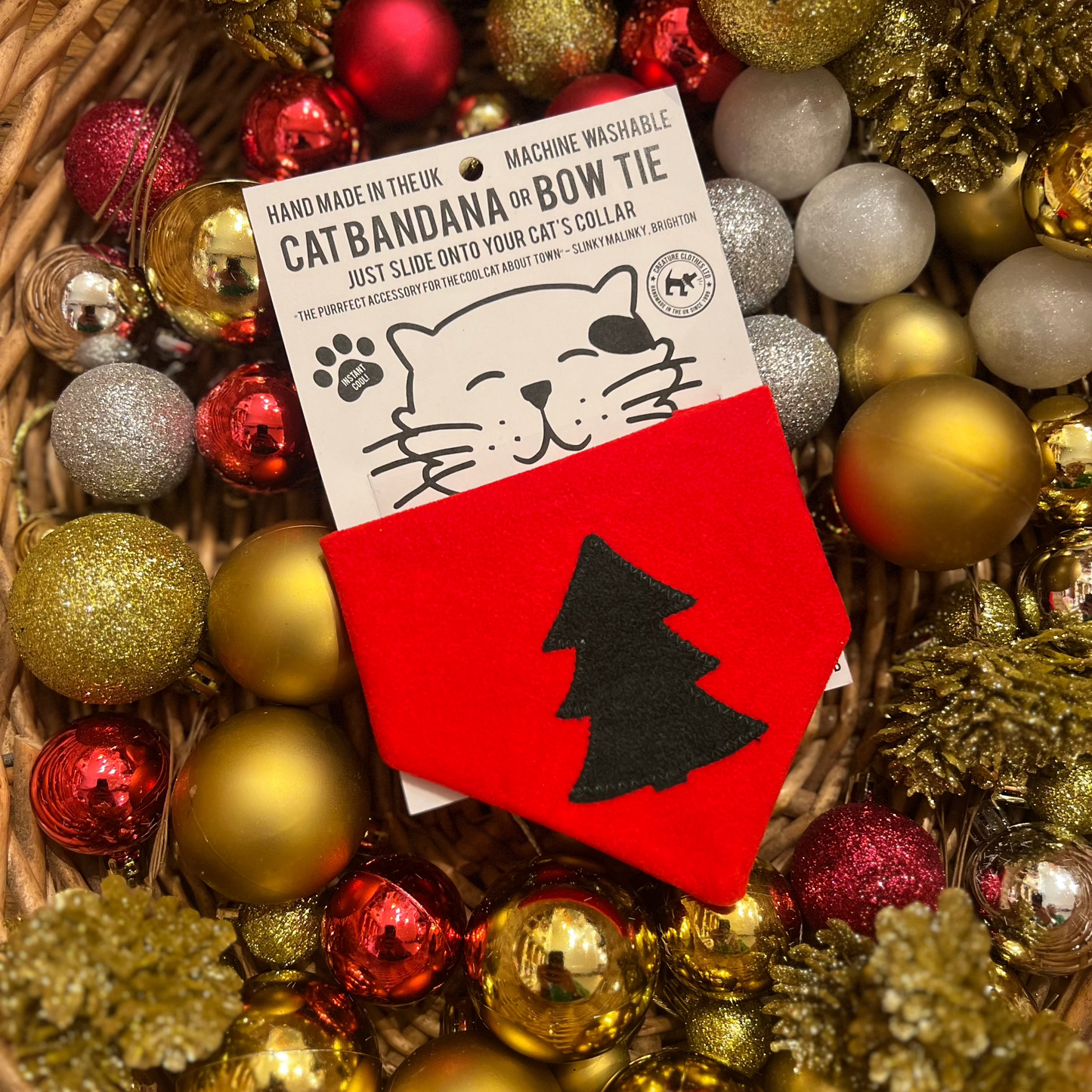 Slip on Dog & Cat Bandana - Classic Christmas Tree Design