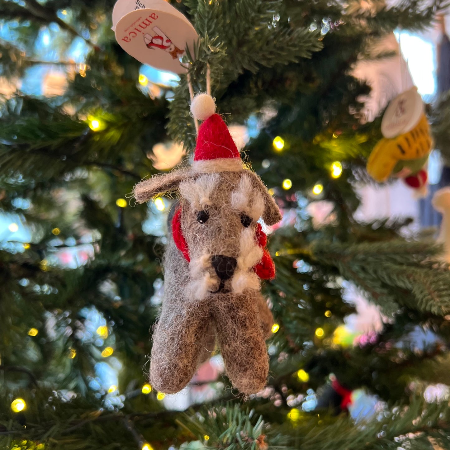 Schnauzer with Hat & Scarf Christmas Decoration by Amica Felt