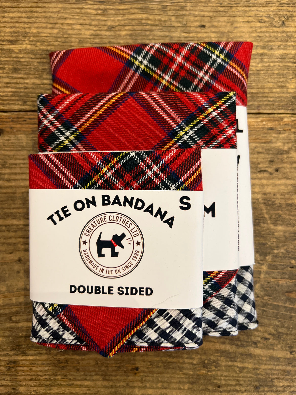 Tie on Dog Bandana - Royal Stewart Red Tartan / Black Gingham