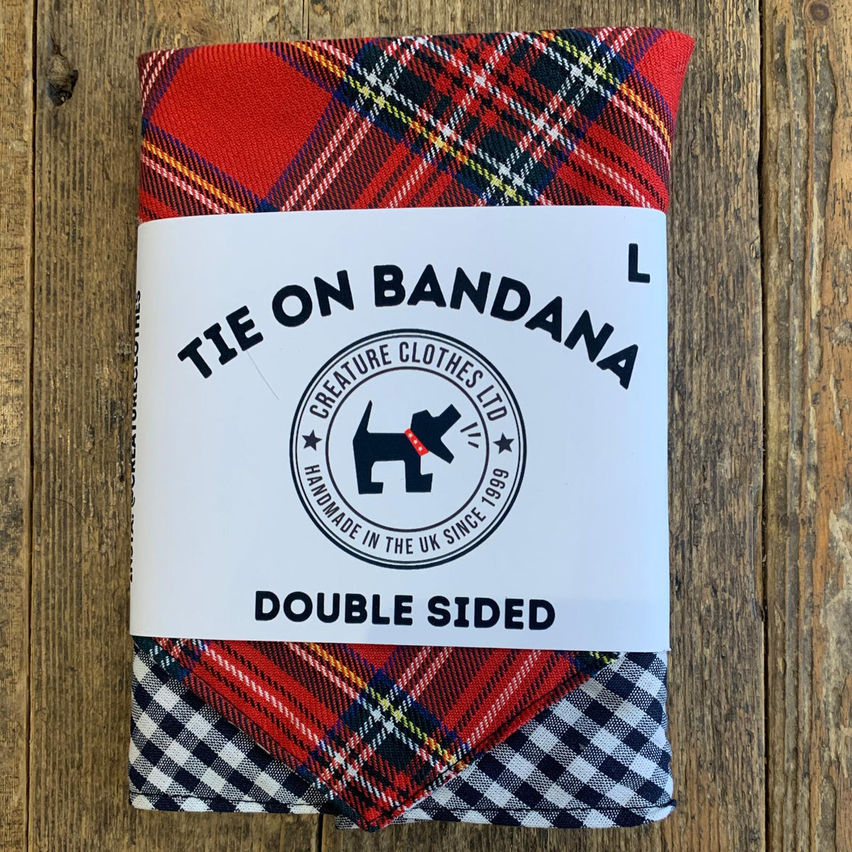 Tie on Dog Bandana - Royal Stewart Red Tartan / Black Gingham