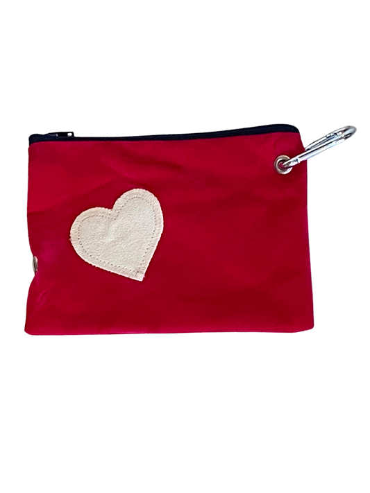 Treat and Poo Bag Pouch - Pink Faux-Suede with Cream Heart