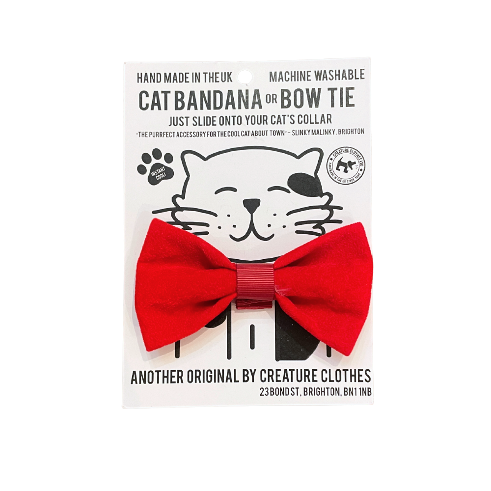 Cat Bow Tie in Red Faux Suede