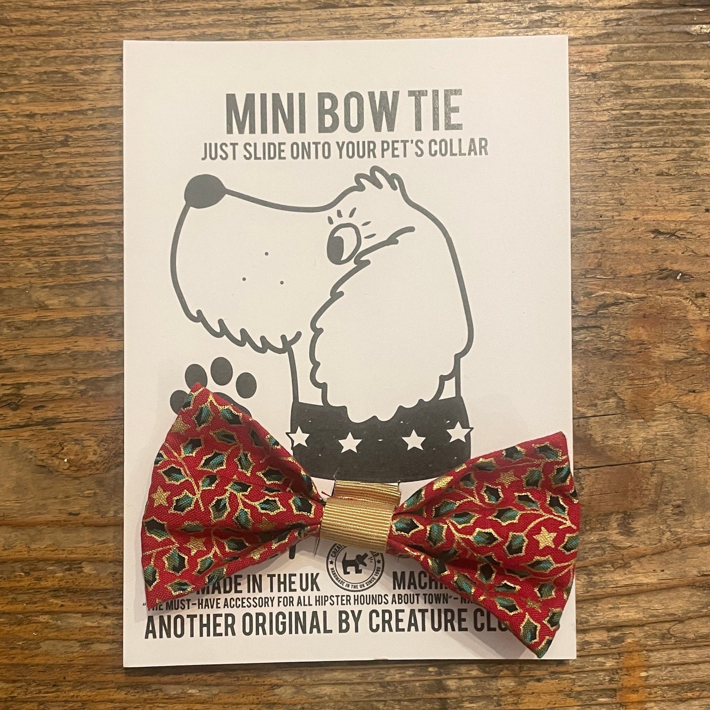 Dog Bow Tie in Gold Holly Design