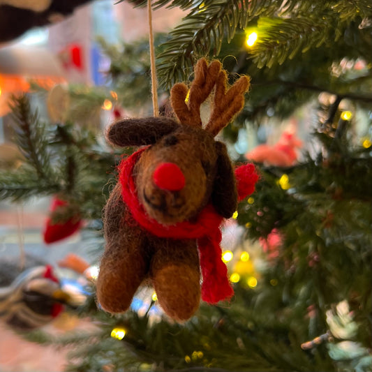 Sausage Dog Daxie with Antlers. Christmas Decoration by Amica Felt