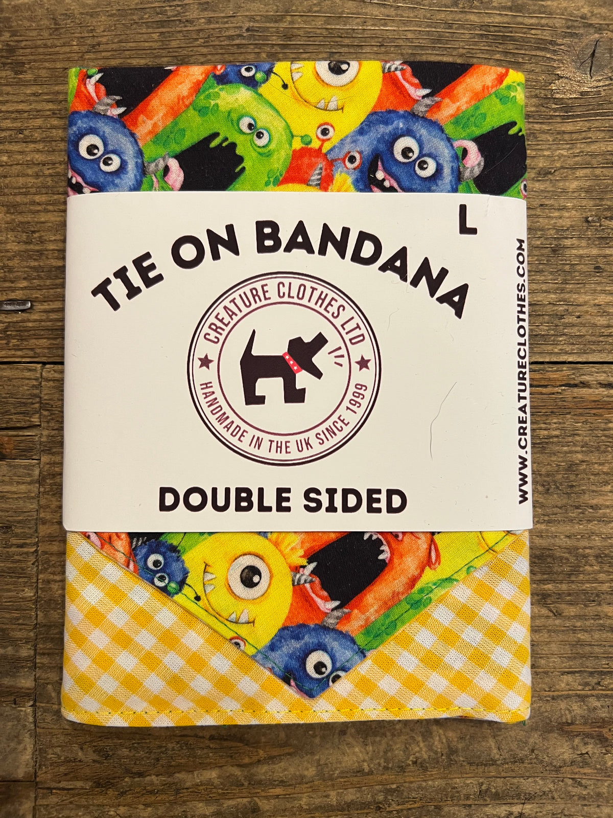Tie on Dog Bandana - Monsters / Yellow Gingham