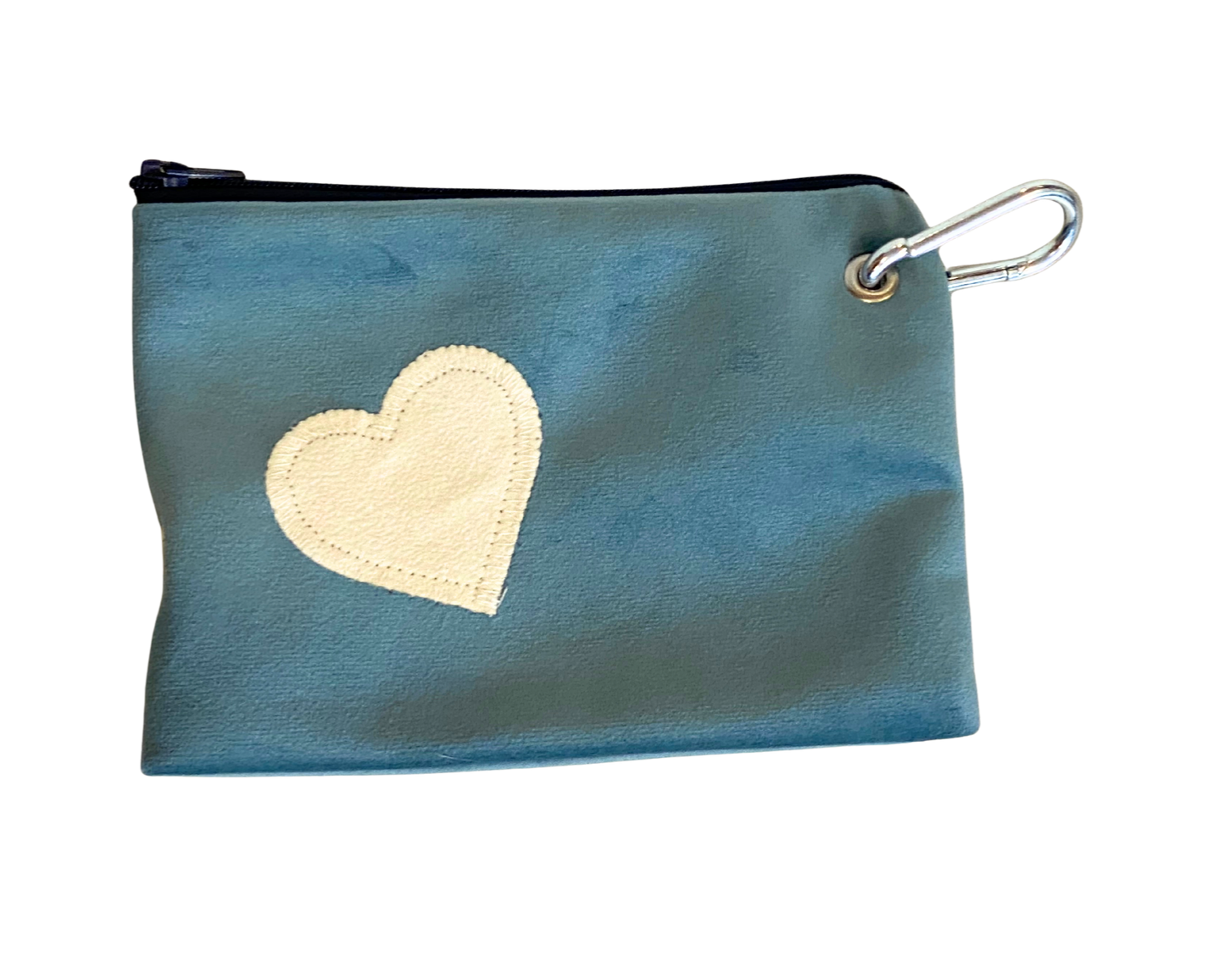 Treat and Poo Bag Pouch - Duck Egg Faux-Suede with Cream Heart