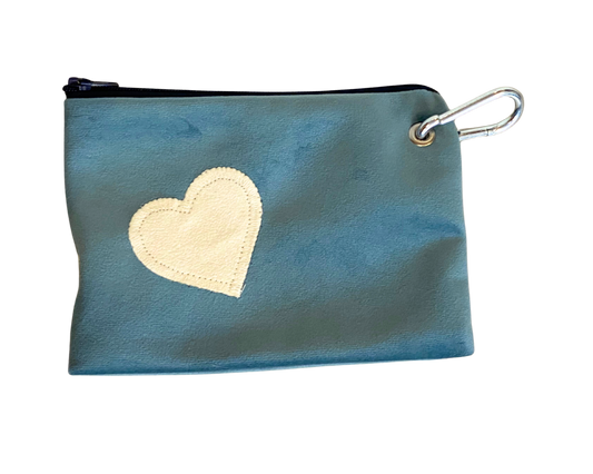 Treat and Poo Bag Pouch - Duck Egg Faux-Suede with Cream Heart