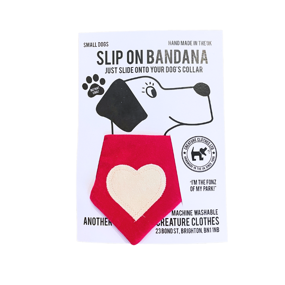 Slip-on Dog & Cat Bandana - Pink Faux-Suede with Cream Heart