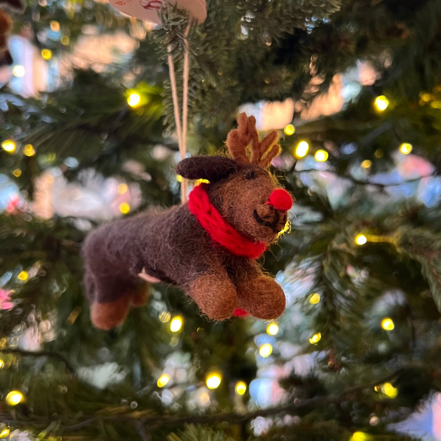 Sausage Dog Daxie with Antlers. Christmas Decoration by Amica Felt