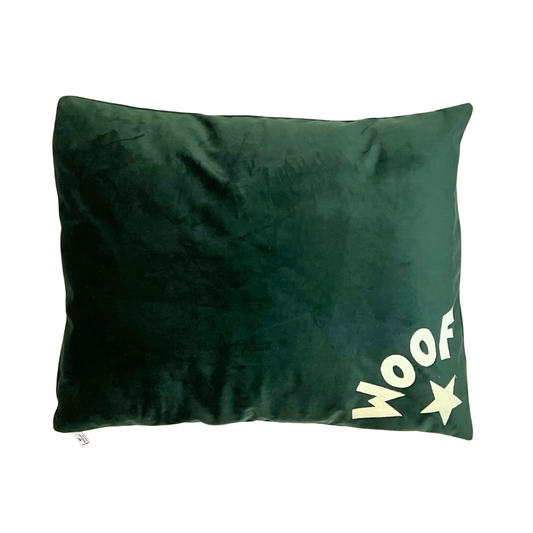 Dog Bed in Dark Green Velvet with Cream Corner Woof - Sherpa