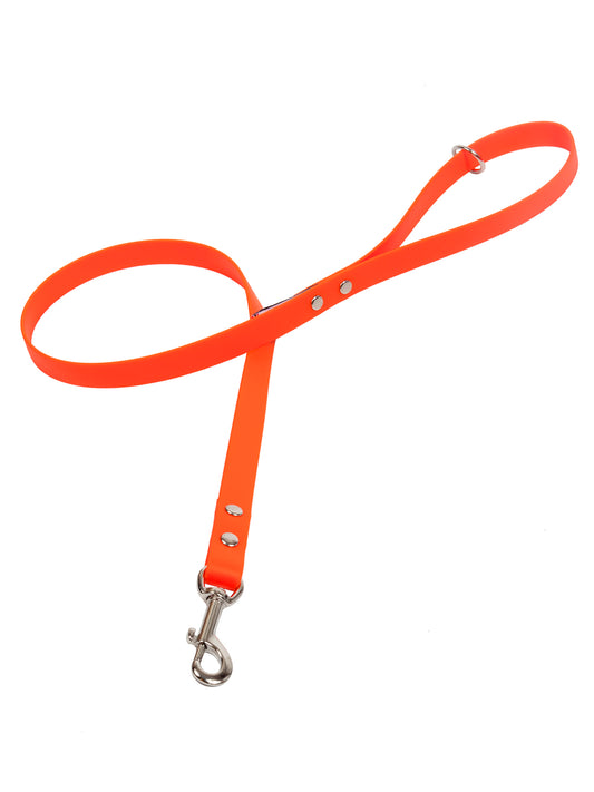 Biothane dog lead in waterproof vegan orange leather