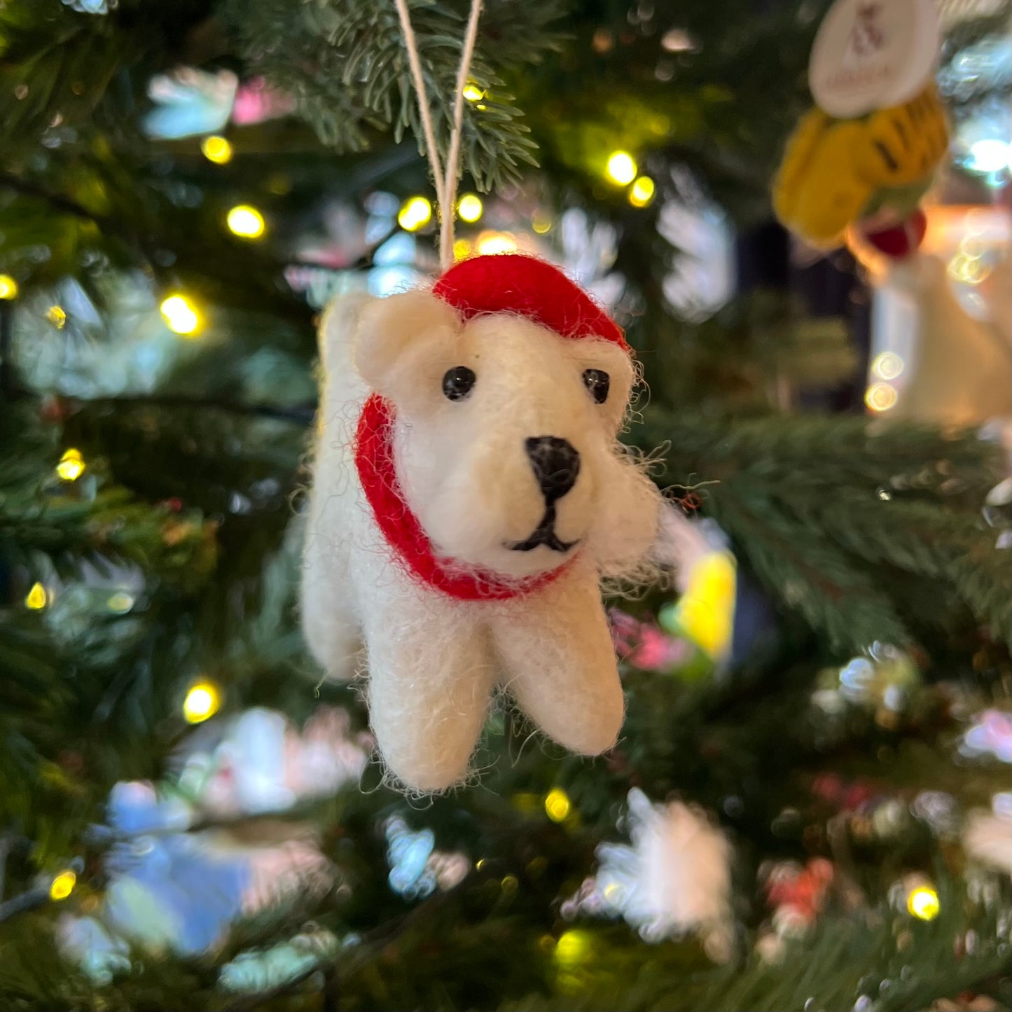 White Westie with Tam O’Shanter Christmas Decoration by Amica Felt