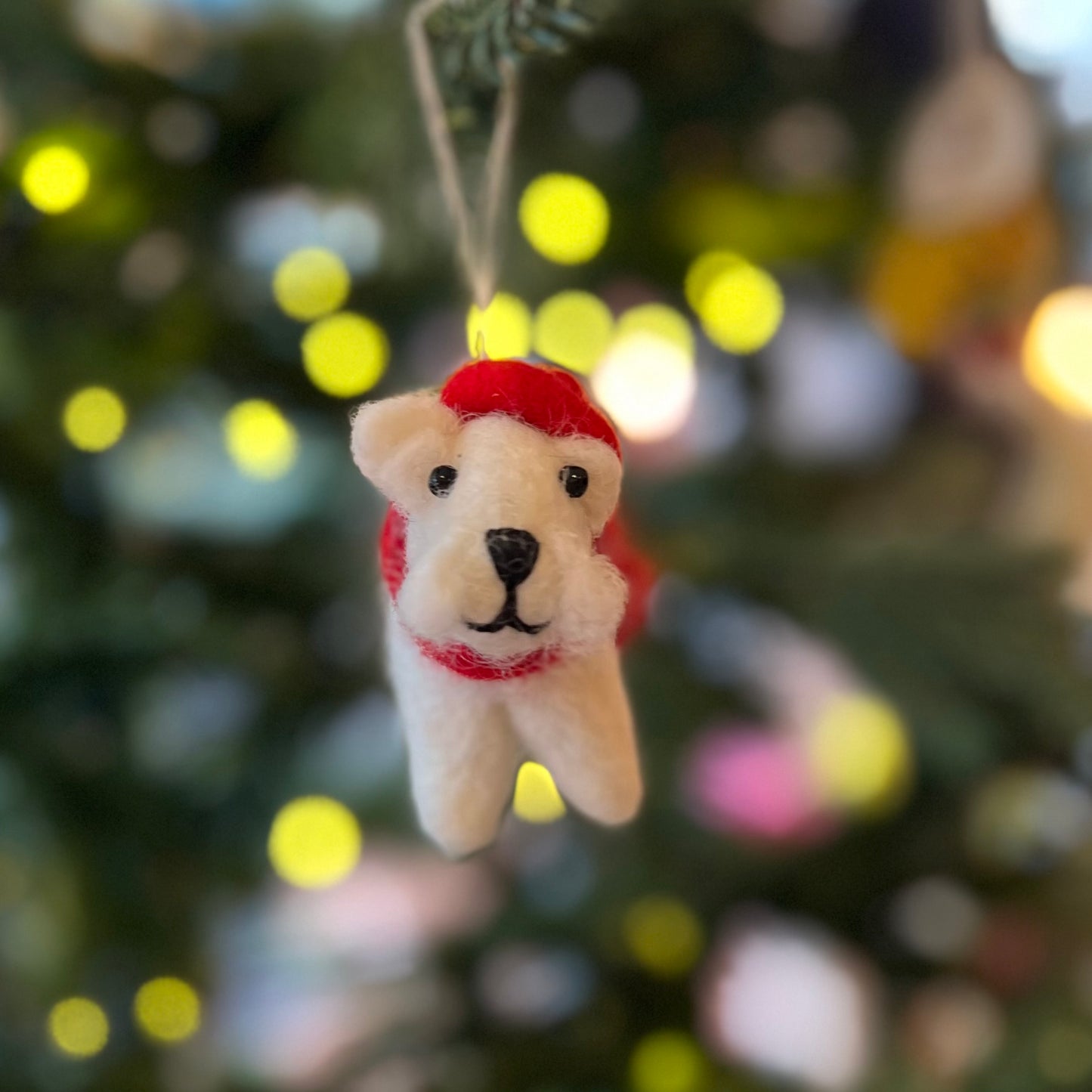 White Westie with Tam O’Shanter Christmas Decoration by Amica Felt