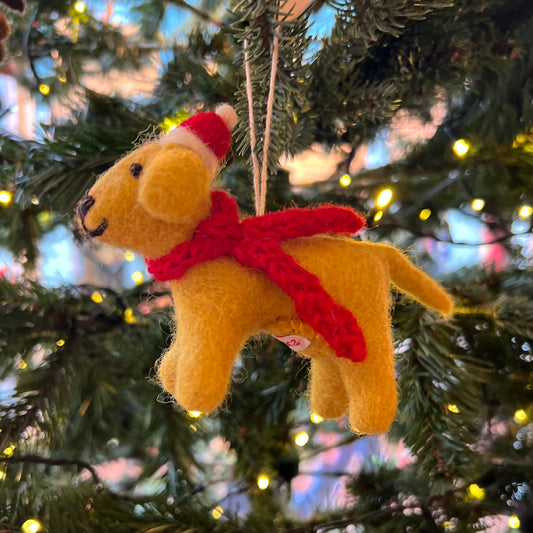 Golden Labrador Christmas Decoration with Hat & Scarf by Amica Felt