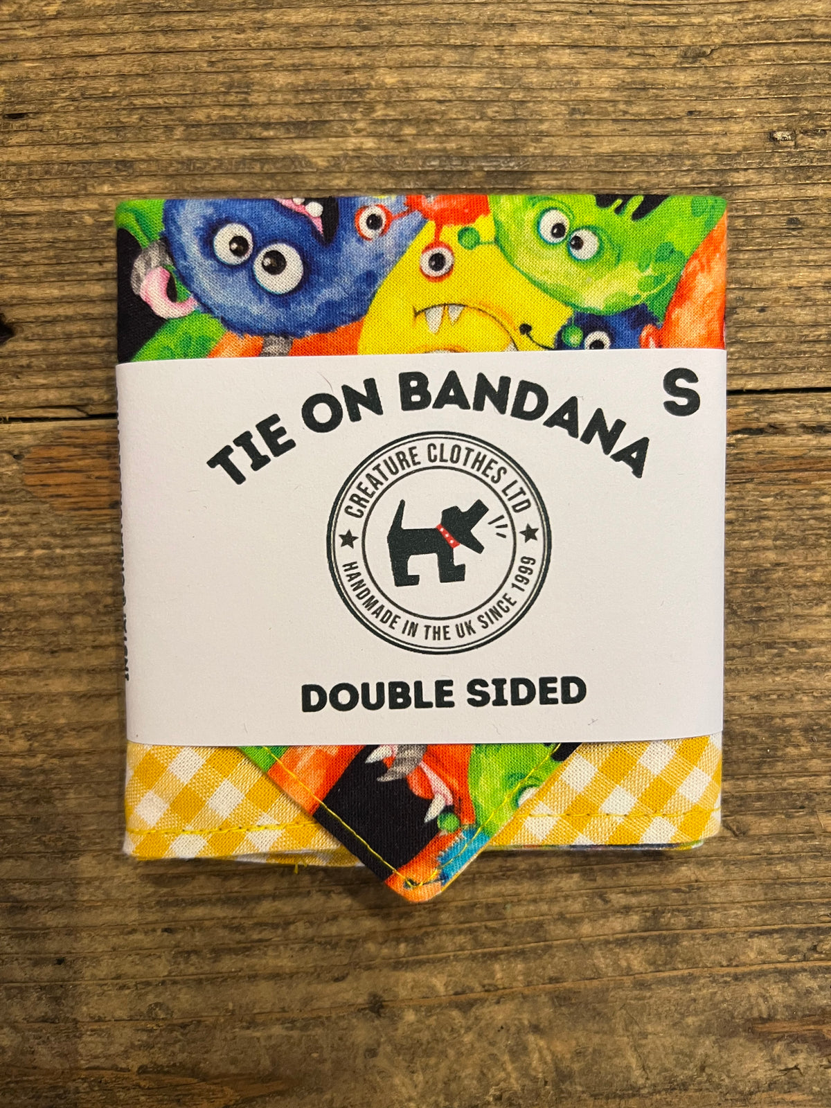 Tie on Dog Bandana - Monsters / Yellow Gingham